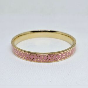 Gold Pink Heart Enamel Bangle Bracelet Chic Romantic Jewelry